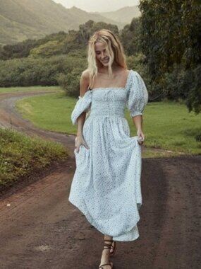 DOEN Siena Shirred Floral Print Maxi Dress | Size XS